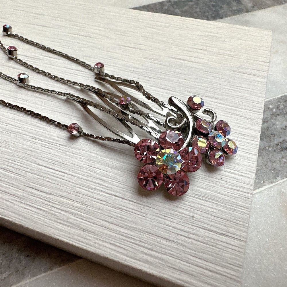 Pink Crystal Flower Hair Comb
